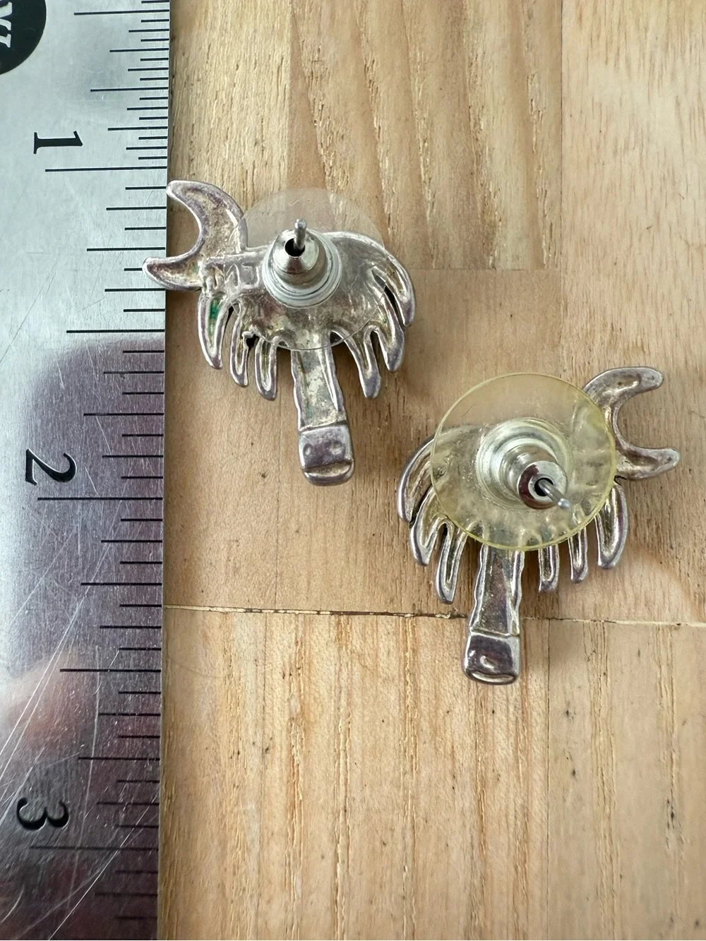 Vintage MJ silver tone South Carolina palmetto moon earrings on posts